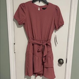City Studio Pink Mini Dress with Tie Waist